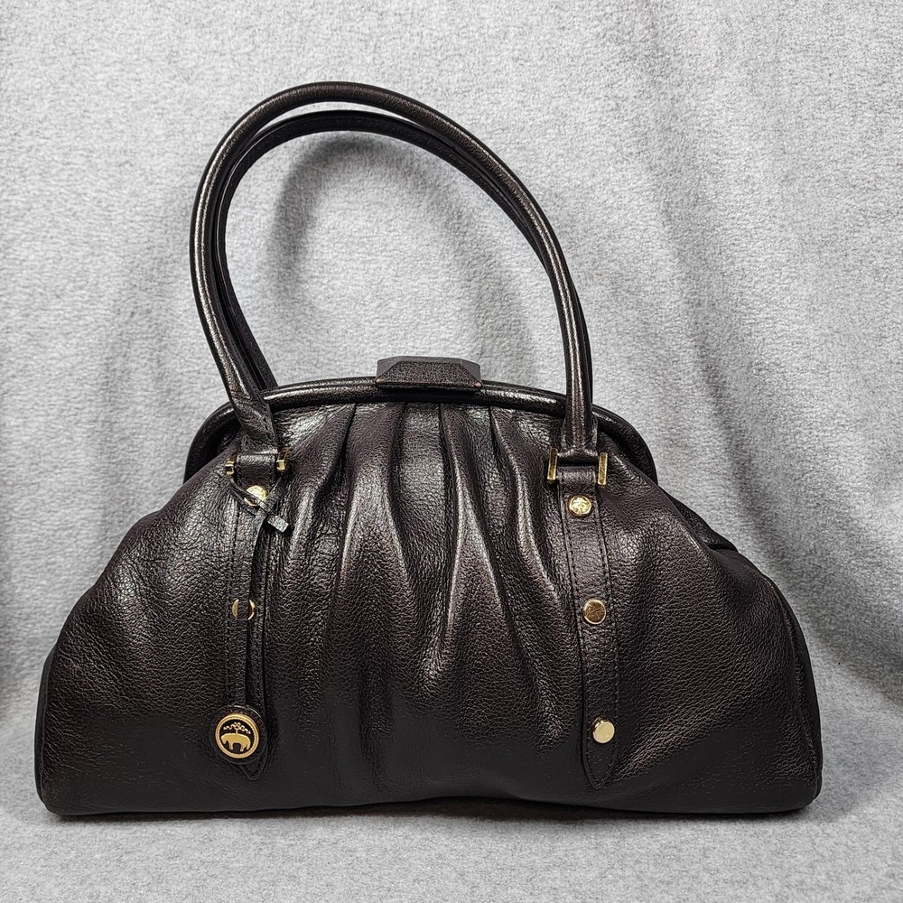 Brooks Brothers Satchel Doctors Bag Large Brown Leather Pleated Top Handle Purse